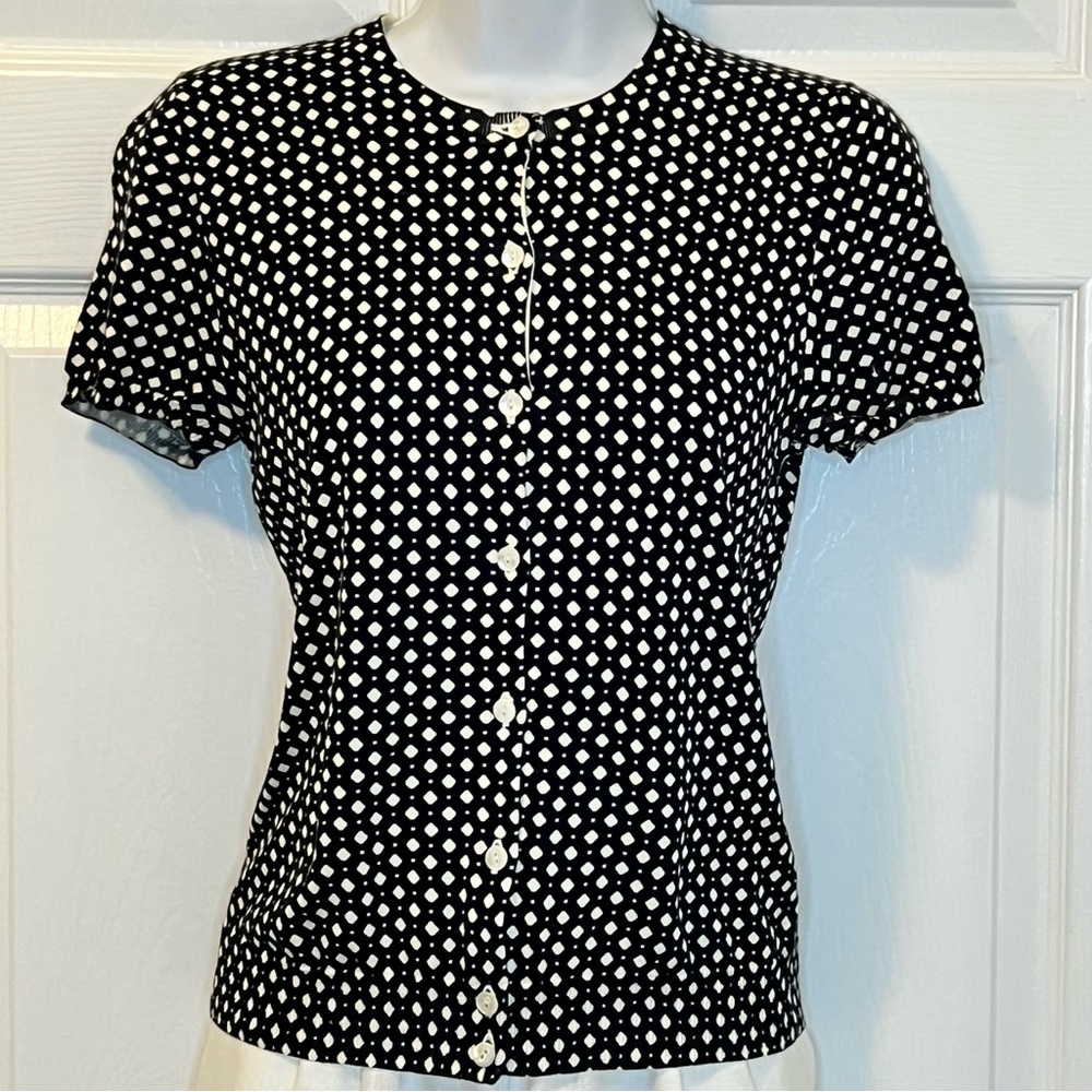 J. Crew Women’s Black White Polka Dot Cotton Knit Button-Down Shirt S